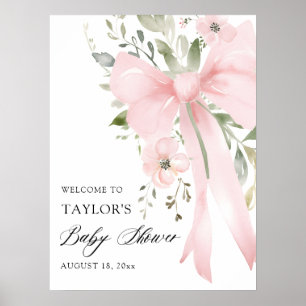 Póster Bienvenida a la Fiesta de Bebé con Floral Verde y 