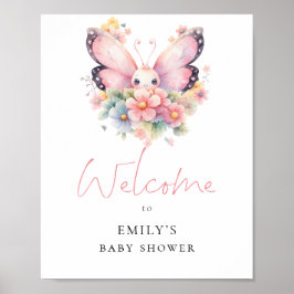 Póster Bienvenida a la Fiesta de Bebé con Florales de Mar