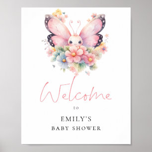 Póster Bienvenida a la Fiesta de Bebé con Florales de Mar