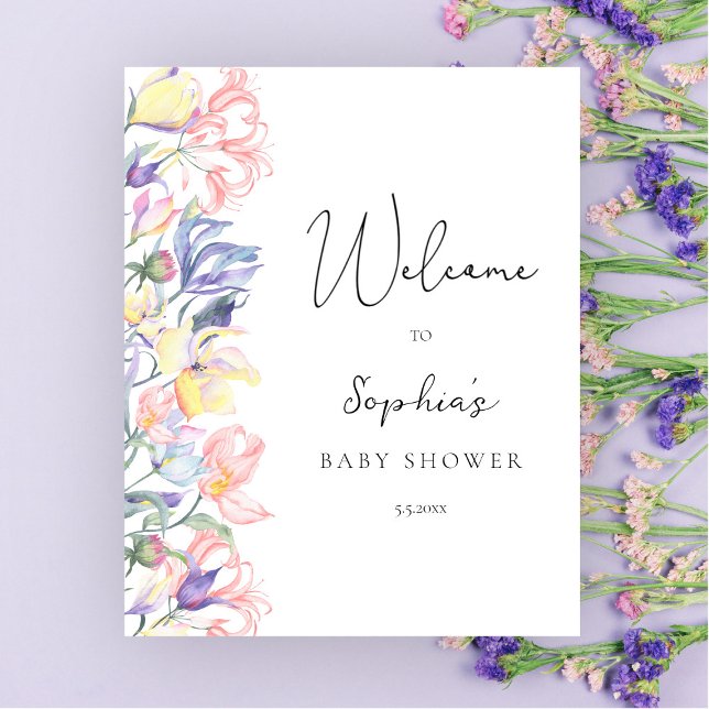 Póster Bienvenida a la fiesta de bebé con flores silvestr (Subido por el creador)