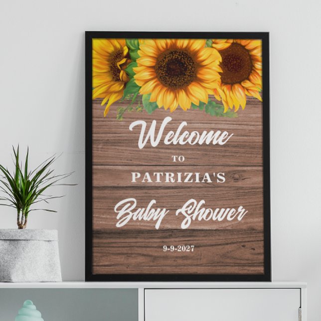 Póster Bienvenida a la Fiesta de Bebé con Girasoles Rústi (Subido por el creador)