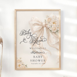 Póster Bienvenida a la fiesta de bebé con lazo elegante B