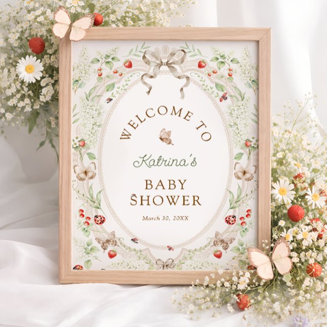Póster Bienvenida a la fiesta de bebé con mariposas flora (Subido por el creador)