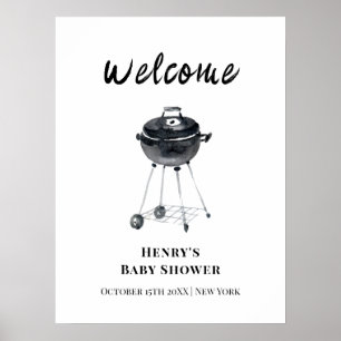 Póster Bienvenida a la Fiesta de Bebé con Parrilla BBQ Mi