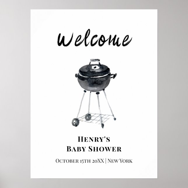 Póster Bienvenida a la Fiesta de Bebé con Parrilla BBQ Mi (Frente)