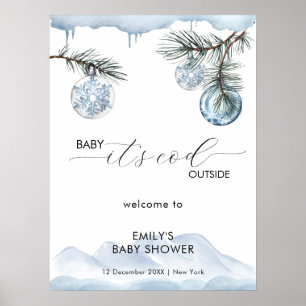 Póster Bienvenida a la fiesta de bebé copo de nieve de mo