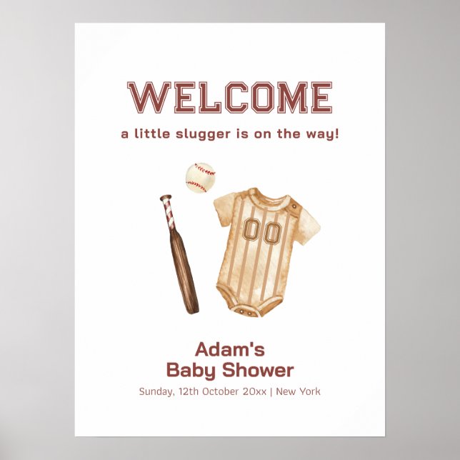 Póster Bienvenida a la Fiesta de Bebé de Béisbol Boho Neu (Frente)