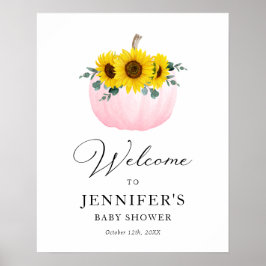 Póster Bienvenida a la Fiesta de Bebé de Calabaza Rosa y 