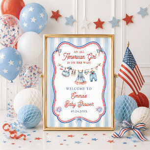 Póster Bienvenida a la fiesta de bebé de chica muy americ