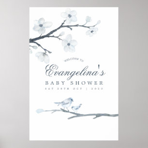 Póster Bienvenida a la fiesta de bebé de flores de cerezo