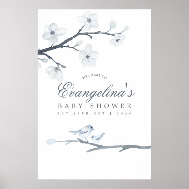 Póster Bienvenida a la fiesta de bebé de flores de cerezo (Frente)