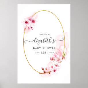 Póster Bienvenida a la fiesta de bebé de flores de cerezo
