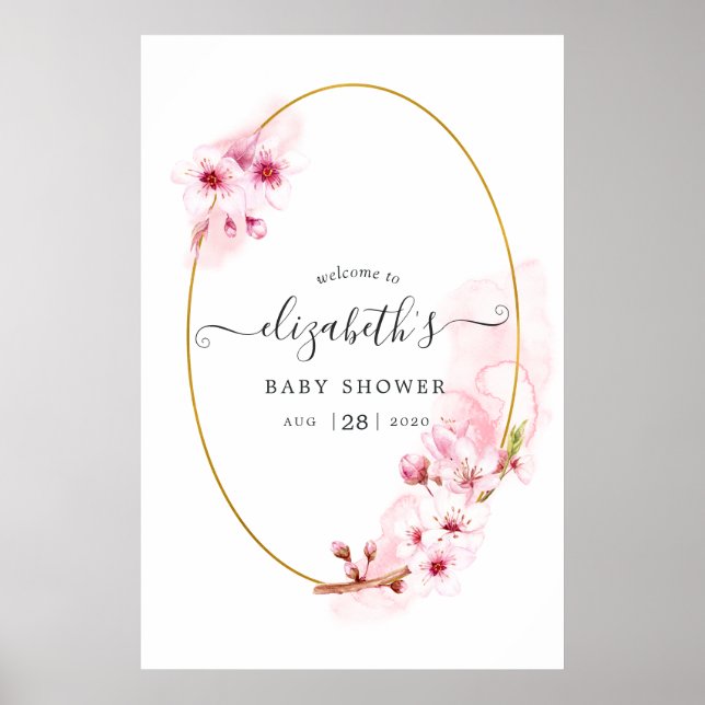 Póster Bienvenida a la fiesta de bebé de flores de cerezo (Frente)