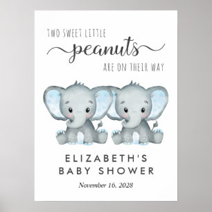 Póster Bienvenida a la Fiesta de Bebé de Gemelos Elefante