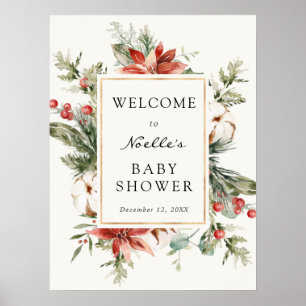 Póster Bienvenida a la fiesta de bebé de invierno Poinset