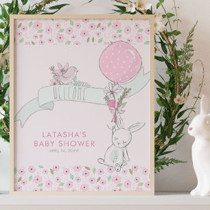 Póster Bienvenida a la fiesta de bebé de Little Bunny y B