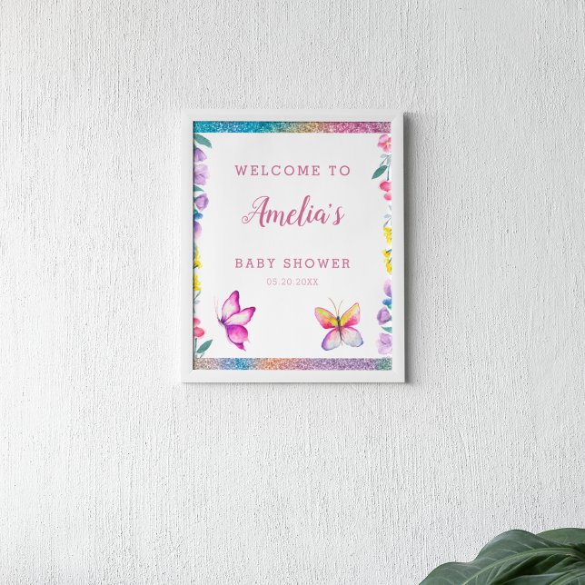 Póster Bienvenida a la Fiesta de Bebé de Mariposa Adorabl (Subido por el creador)