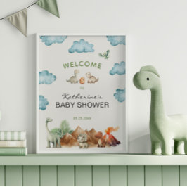 Póster Bienvenida a la fiesta de bebé: dinosaurio naciend