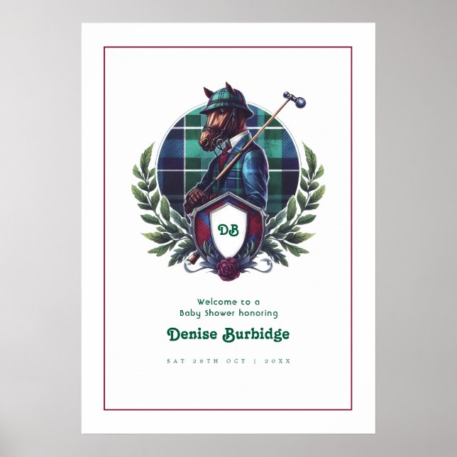 Póster Bienvenida a la Fiesta de Bebé Ecuestre Preppy (Frente)