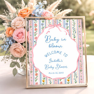 Póster Bienvenida a la fiesta de bebé en flor Grandmillen