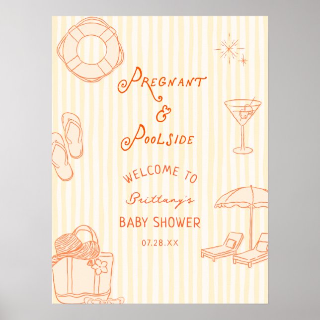 Póster Bienvenida a la Fiesta de Bebé junto a la Piscina  (Frente)