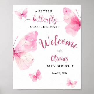 Póster Bienvenida a la Fiesta de Bebé Mariposa Pequeña
