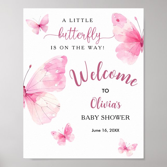 Póster Bienvenida a la Fiesta de Bebé Mariposa Pequeña (Frente)