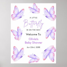 Póster Bienvenida a la Fiesta de Bebé Mariposa Rosa Púrpu