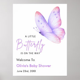Póster Bienvenida a la Fiesta de Bebé Mariposa Rosa Púrpu