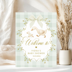 Póster Bienvenida a la fiesta de bebé neutra en salvia de