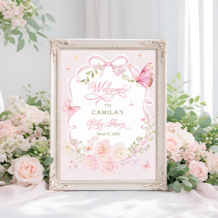 Póster Bienvenida a la fiesta de bebé niña Butterfly Blus