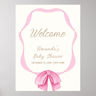 Póster Bienvenida a la fiesta de bebé niña con marco de l
