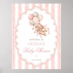 Póster Bienvenida a la fiesta de bebé niña del osito de p