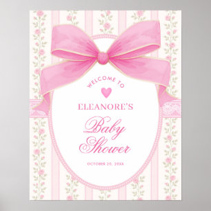 Póster Bienvenida a la Fiesta de Bebé Niña Rosas de Lazo