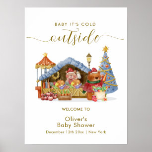 Póster Bienvenida a la Fiesta de Bebé Oso del Mercado de