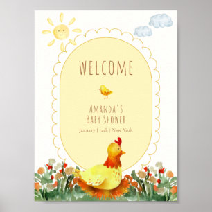 Póster Bienvenida a la Fiesta de Bebé Pollo en el Jardín
