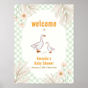 Póster Bienvenida a la fiesta de bebé Sage Gingham Boho D