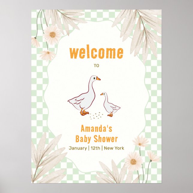 Póster Bienvenida a la fiesta de bebé Sage Gingham Boho D (Frente)