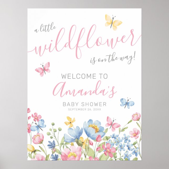 Póster Bienvenida a la Fiesta de Bebé "Una Pequeña Flor S (Frente)