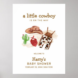 Póster Bienvenida a la Fiesta de Bebé Vaquero Cactus Occi