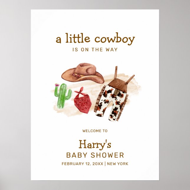 Póster Bienvenida a la Fiesta de Bebé Vaquero Cactus Occi (Frente)