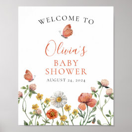 Póster Bienvenida a la fiesta de bebé Wildflower Baby in