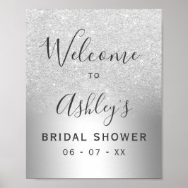 Póster Bienvenida a la fiesta de boda con brillo de plata