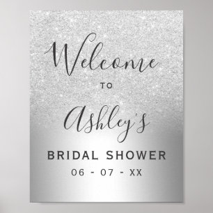 Póster Bienvenida a la fiesta de boda con brillo de plata