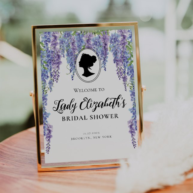 Póster Bienvenida a la fiesta de boda con flores moradas  (Subido por el creador)