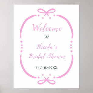 Póster Bienvenida a la fiesta de boda con lazo rosa