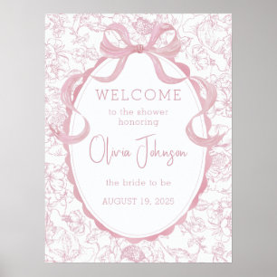 Póster Bienvenida a la fiesta de boda con lazo rosa flora