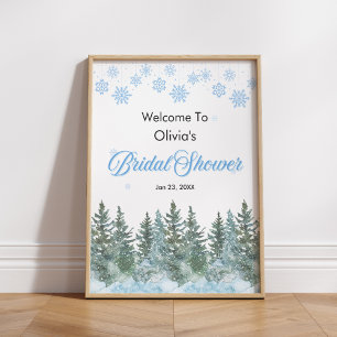 Póster Bienvenida a la fiesta de boda con pinos de invier