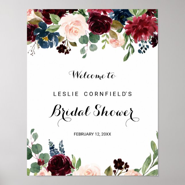 Póster Bienvenida a la fiesta de boda otoñal rústica de b (Frente)