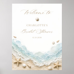 Póster Bienvenida a la fiesta de boda playera de conchas 